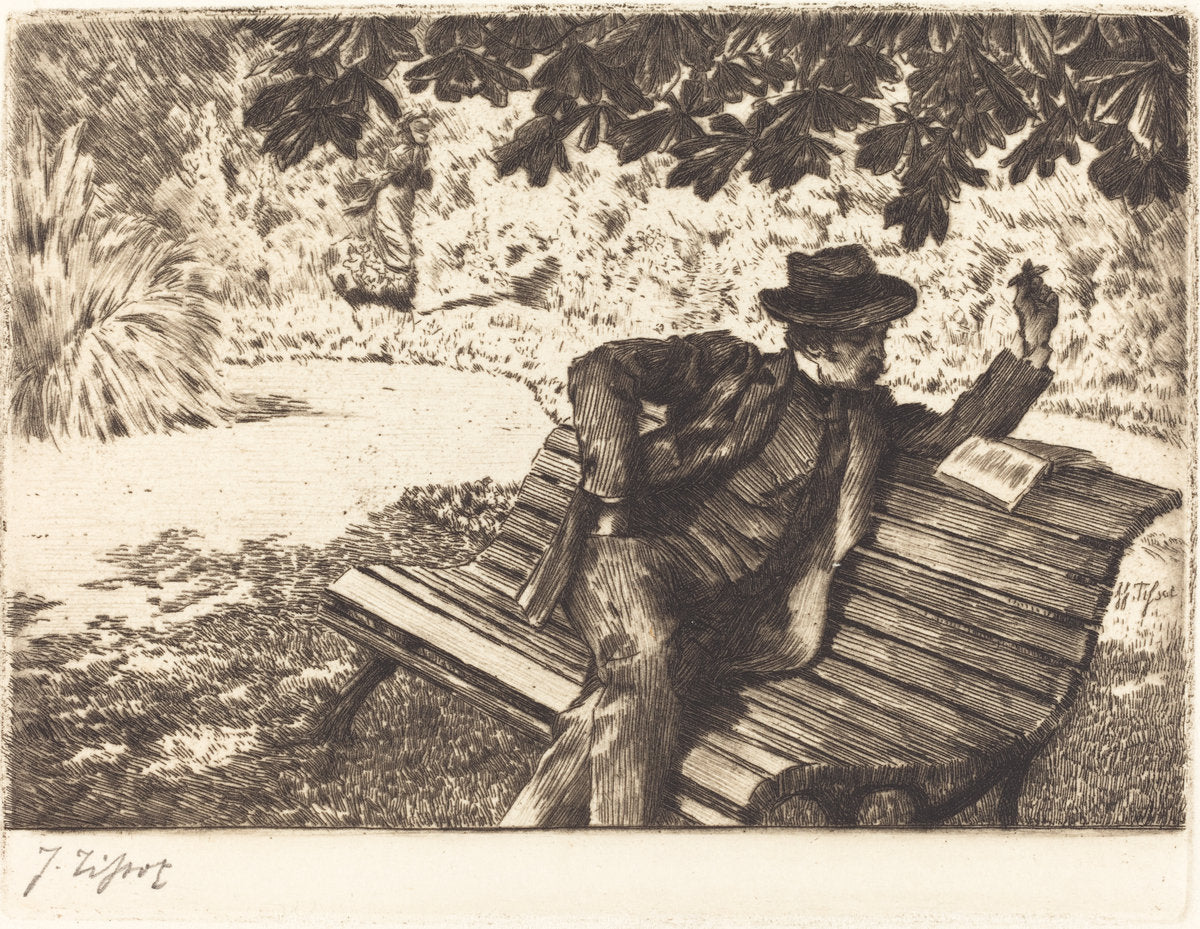 Denoisel Reading in the Garden by James Jacques Joseph Tissot (French, 1836 - 1902), 16X12"(A3)Poster Print