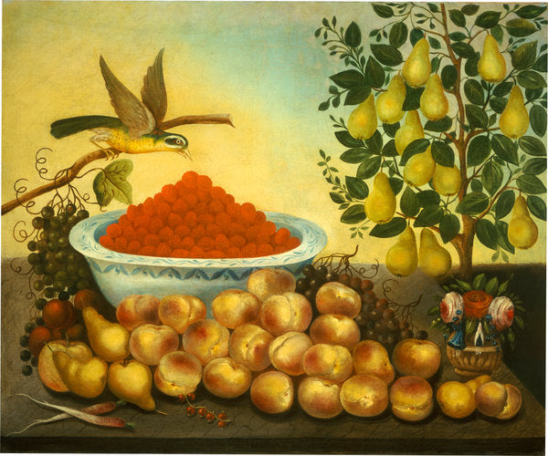 Still Life: Fruit, Bird, and Dwarf Pear Tree by Charles V. Bond (American, c. 1825 - 1864 or after), 16X12"(A3)Poster Print
