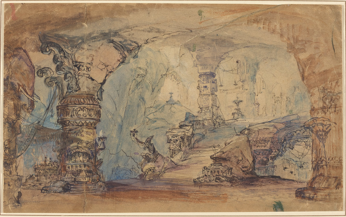 A Fantastic Underground Temple (Aladin's Cave?) by Robert Caney (British, 1847 - 1911), 16X12"(A3)Poster Print