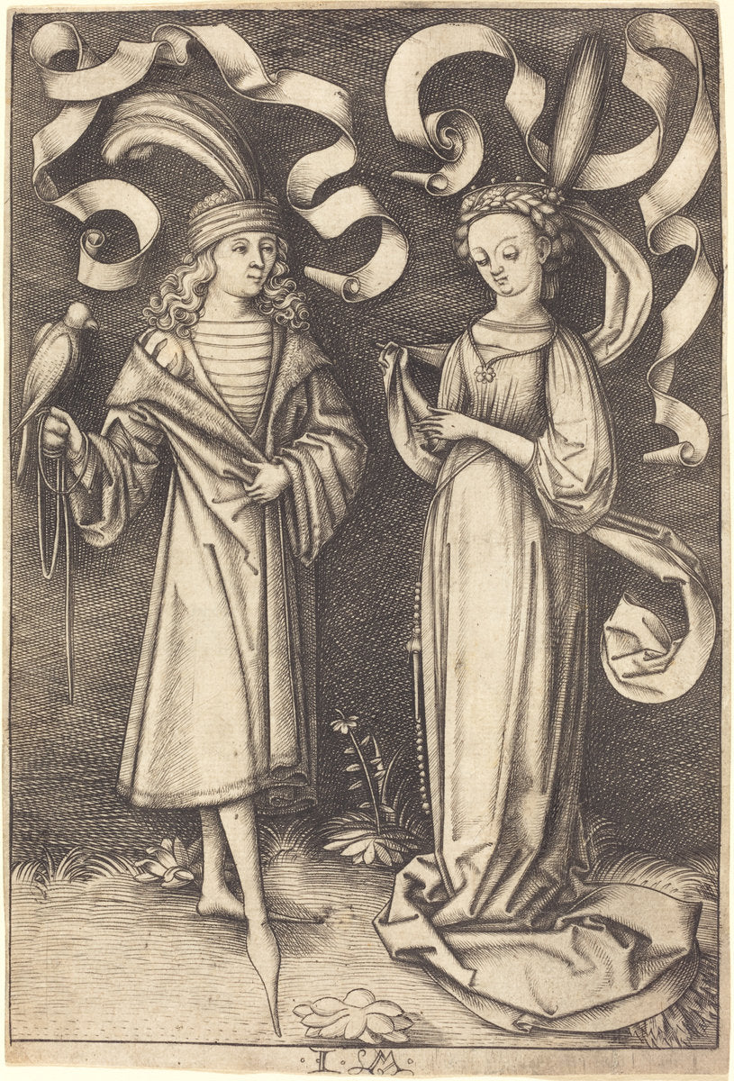 The Falconer and Noble Lady by Israhel van Meckenem (German, c. 1445 - 1503), 16X12"(A3)Poster Print