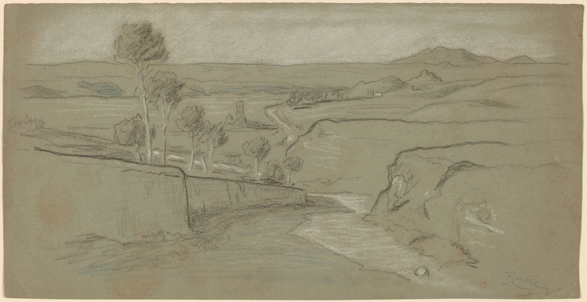Roman Landscape by Elihu Vedder (American, 1836 - 1923), 16X12"(A3)Poster Print