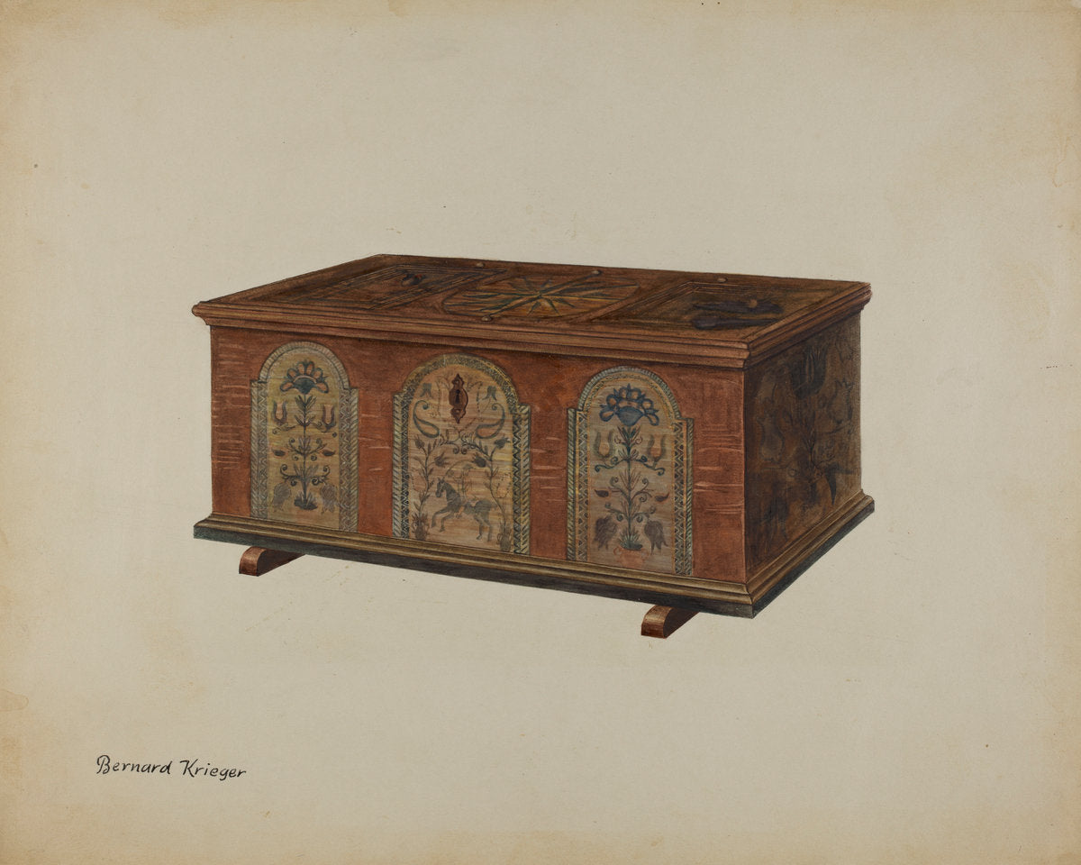 Pa. German Dower Chest by Bernard Krieger (American, active c. 1935), 16X12"(A3)Poster Print