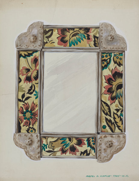 Mirror, Framed with Wall Paper Panels, Bordered in Tin by Majel G. Claflin (American, active c. 1935), 16X12"(A3)Poster Print