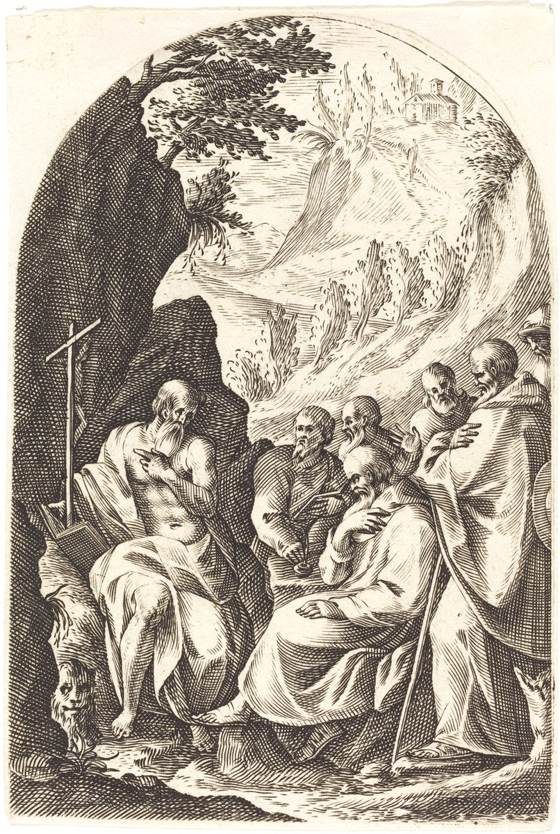 Saint Jerome Instructing his Disciples in the Desert by Jacques Callot (French, 1592 - 1635), 16X12"(A3)Poster Print