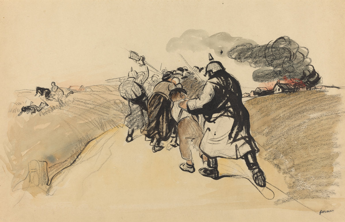 German Raid on a Village by Jean-Louis Forain (French, 1852 - 1931), 16X12"(A3)Poster Print