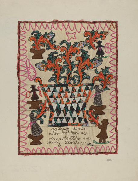 Applique Linen Panel by Beverly Chichester (American, active c. 1935), 16X12"(A3)Poster Print