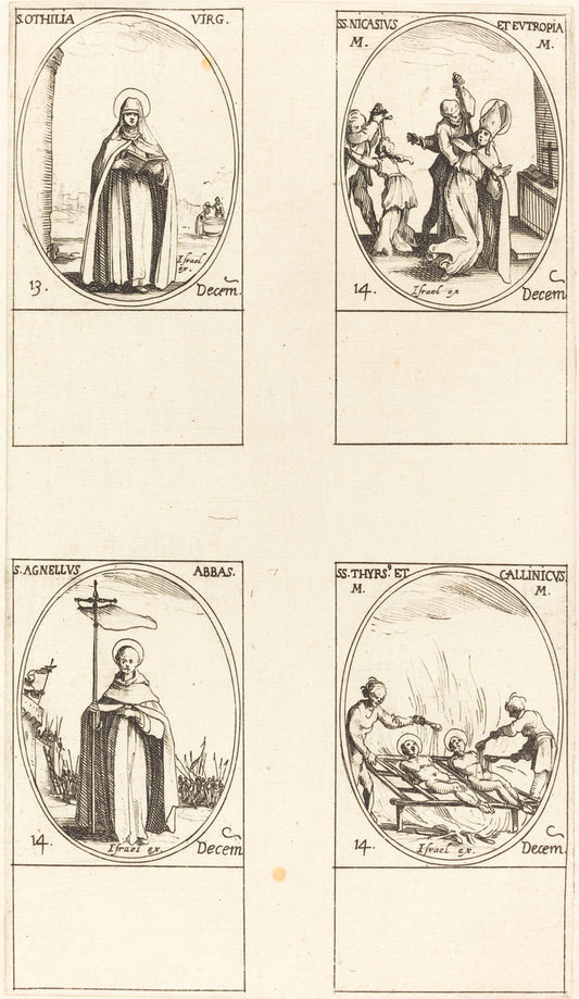 St. Othilia; Sts. Nicasius & Eutropia; St. Agnelus; Sts. Thyrs' & Callinicus by Jacques Callot (French, 1592 - 1635), 16X12"(A3)Poster Print