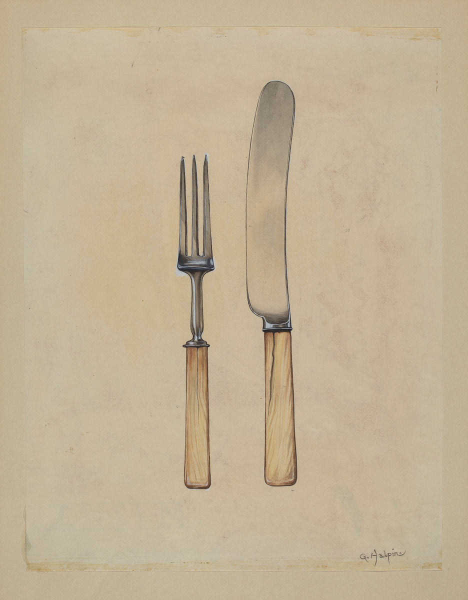 Knife and Fork by Grace Halpin (American, active c. 1935), 16X12"(A3)Poster Print