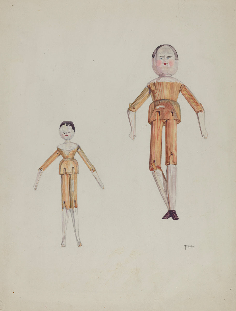 Jointed Wooden Dolls by Arelia Arbo (American, active c. 1935), 16X12"(A3)Poster Print