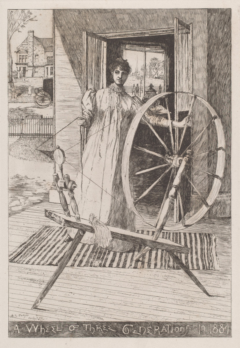 At the Spinning Wheel by Otto Henry Bacher (American, 1856 - 1909), 16X12"(A3)Poster Print