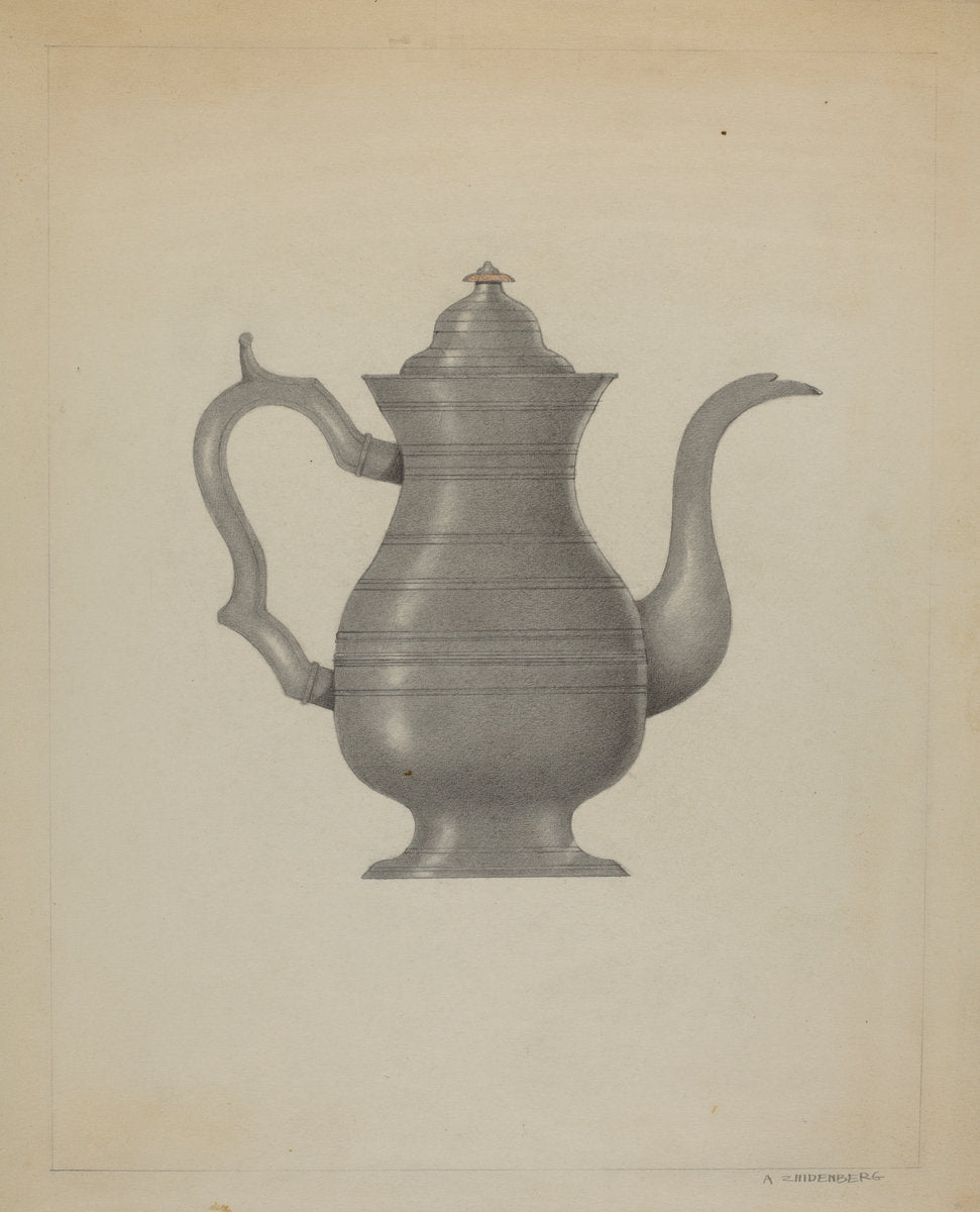 Pewter Coffee Pot by A. Zaidenberg (American, active c. 1935), 16X12"(A3)Poster Print