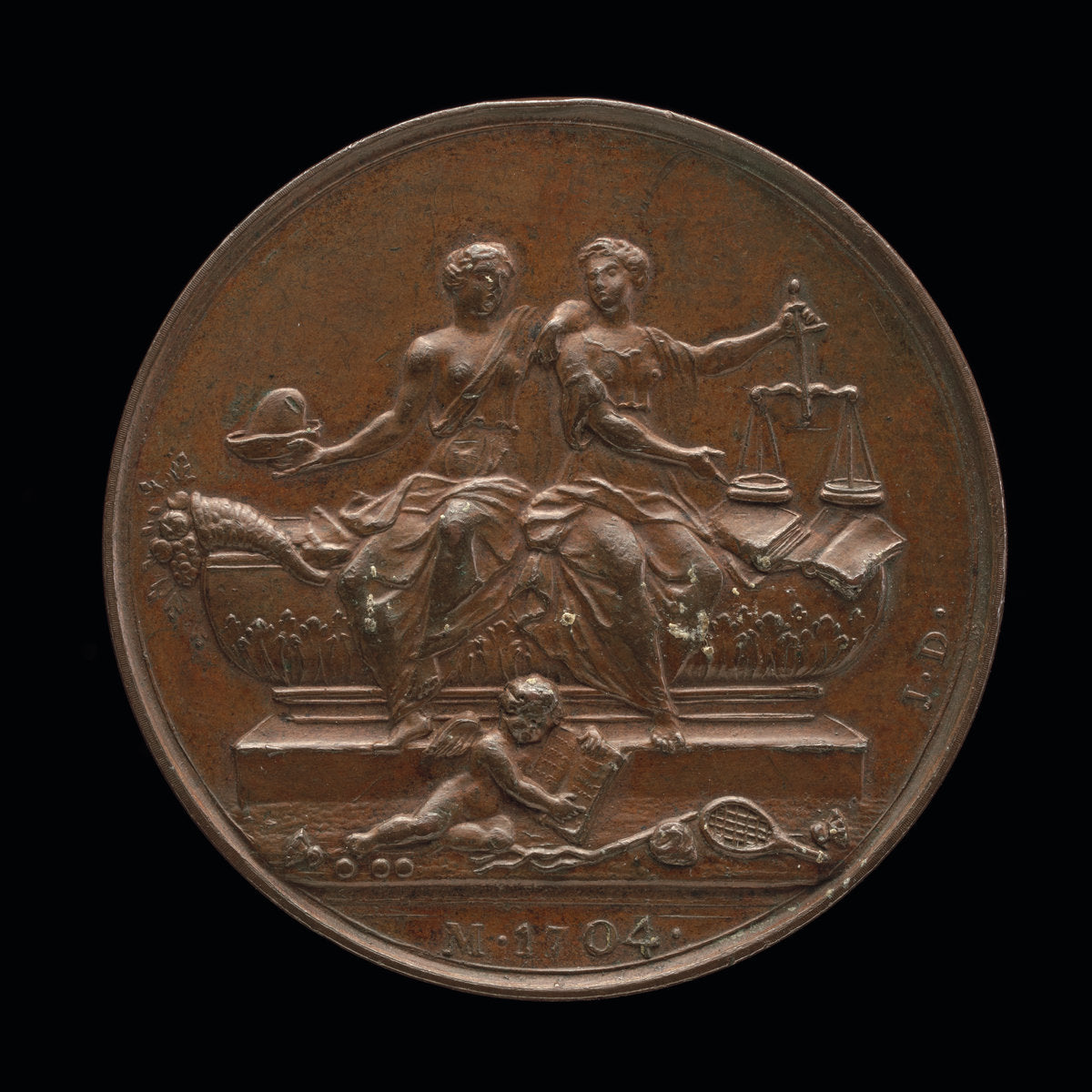 Personifications of Liberty and Justice on a Sarcophagus [reverse] by Jean Dassier (Swiss, 1676 - 1763), 16X12"(A3)Poster Print