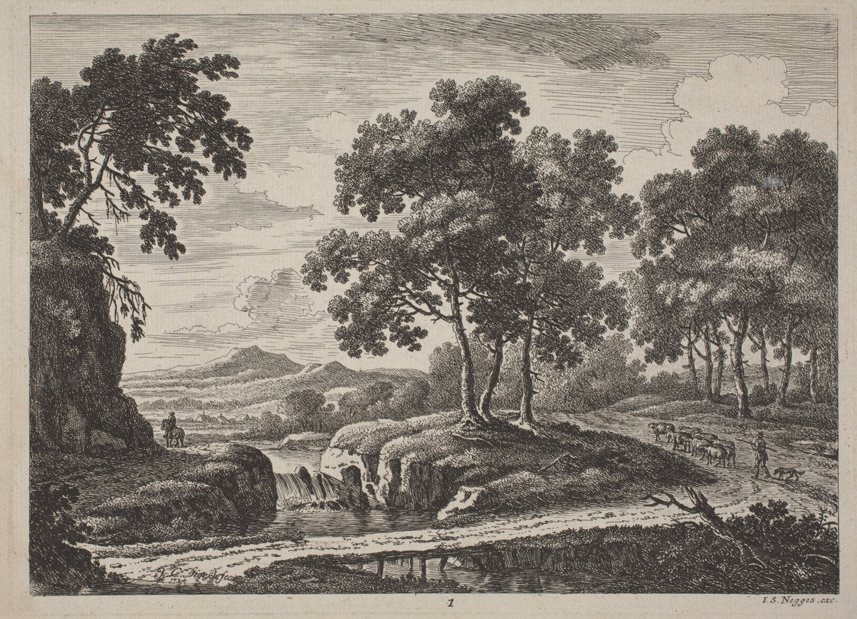 Panoramic River Landscapes with Travelers by Johann Christoph Dietzsch (German, 1710 - 1769), 16X12"(A3)Poster Print