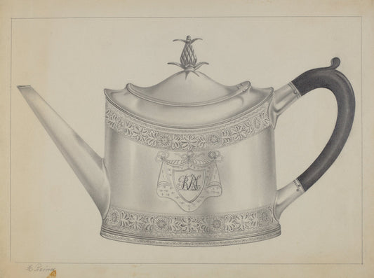 Silver Teapot by Horace Reina (American, active c. 1935), 16X12"(A3)Poster Print