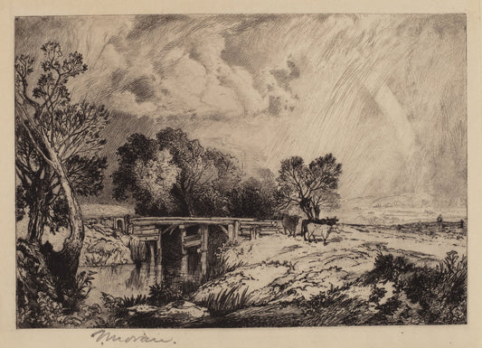 A Rustic Bridge by Thomas Moran (American, born England, 1837 - 1926), 16X12"(A3)Poster Print