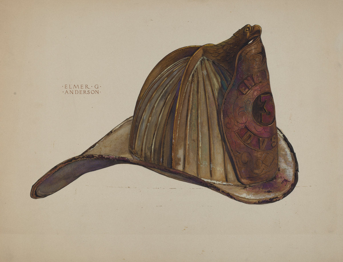 Fireman's Helmet by Elmer G. Anderson (American, active c. 1935), 16X12"(A3)Poster Print