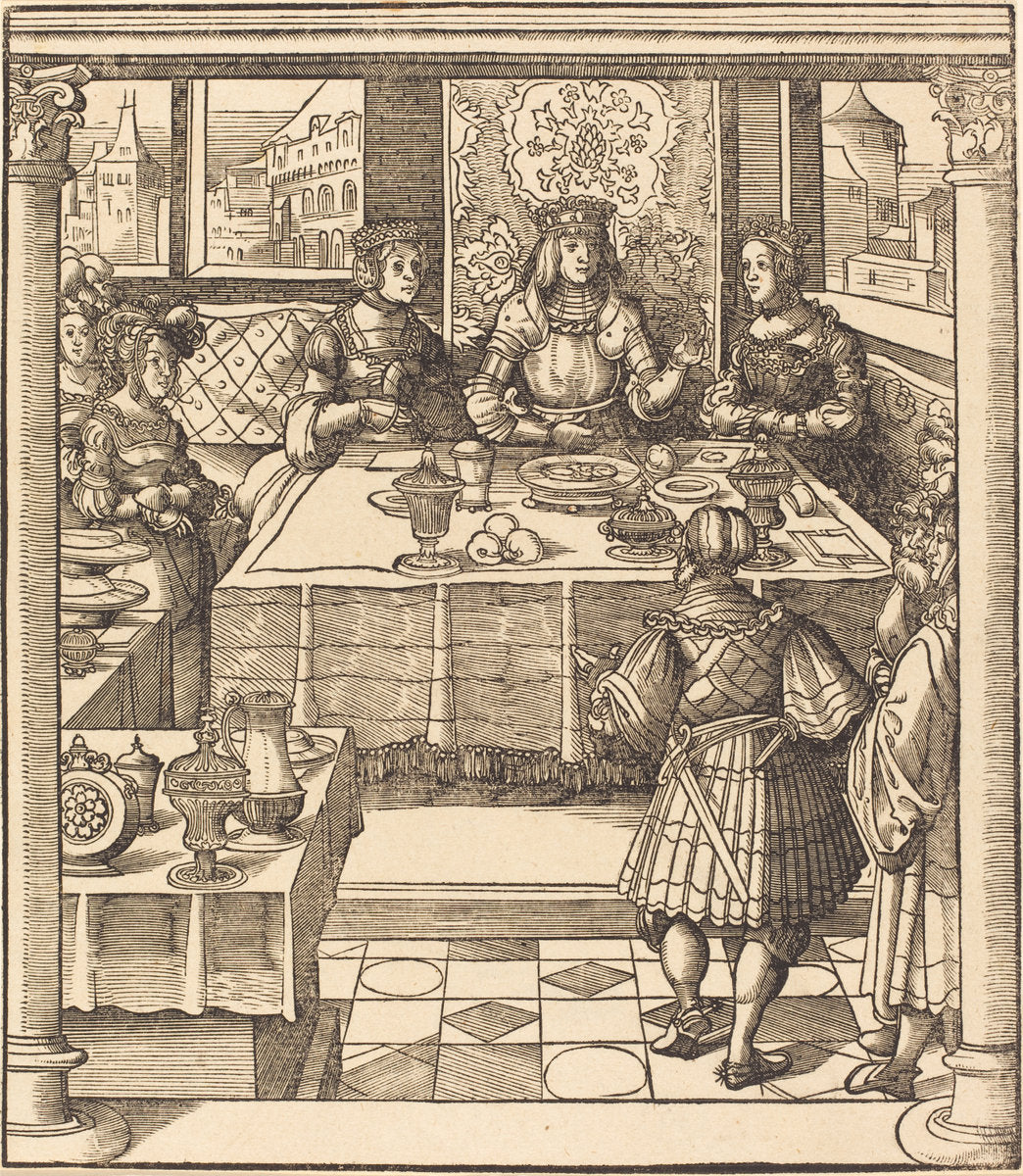 The Young White King between the Queen and Princess of the Feuereisen by Leonhard Beck (German, c. 1480 - 1542), 16X12"(A3)Poster Print