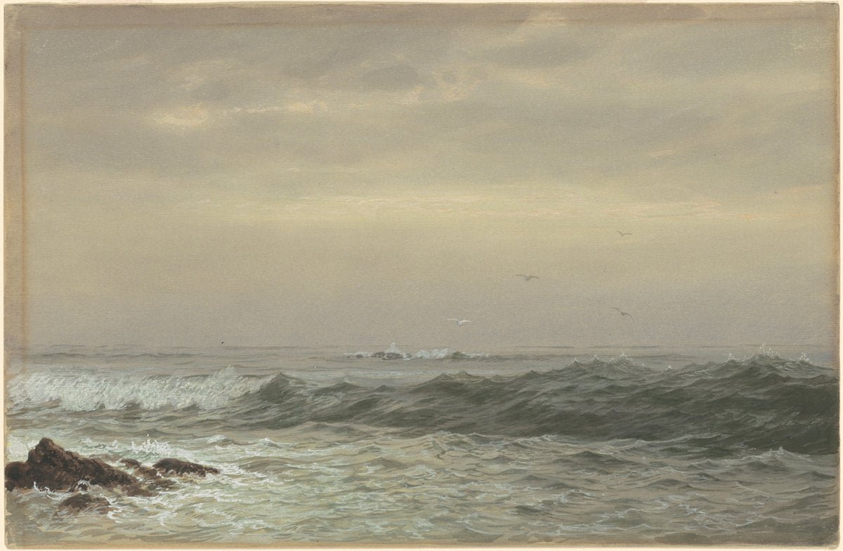 Rocks and Breaking Waves by William Trost Richards (American, 1833 - 1905), 16X12"(A3)Poster Print