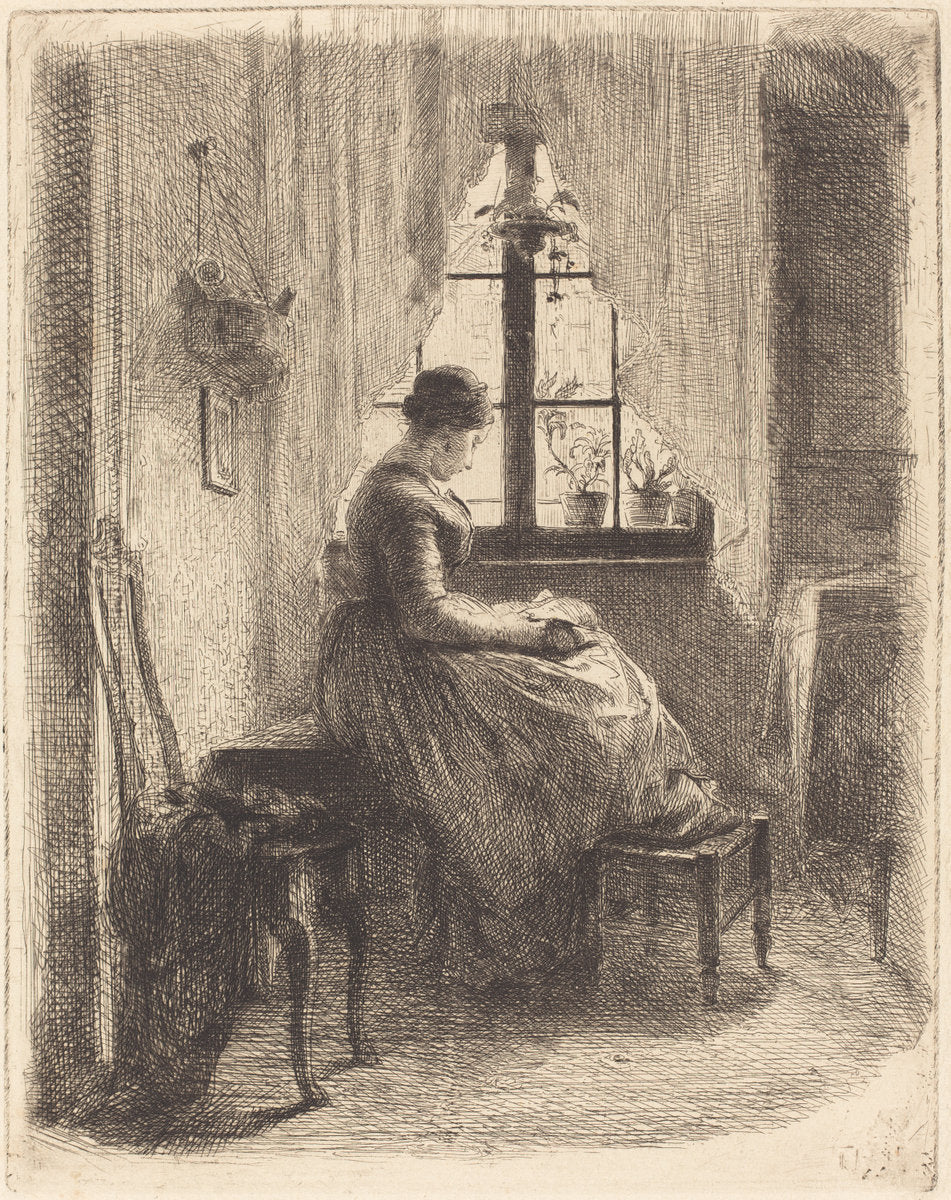 Young Woman Reading by a Window by Philipp Rumpf (German, 1821 - 1896), 16X12"(A3)Poster Print