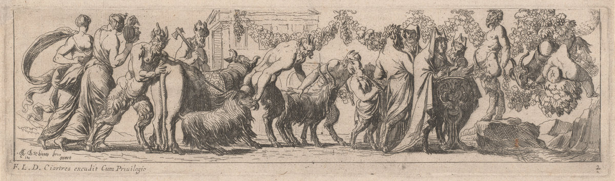 Satyrs Bringing Animals to an Altar by Pierre Brebiette (French, 1598 - c. 1650), 16X12"(A3)Poster Print