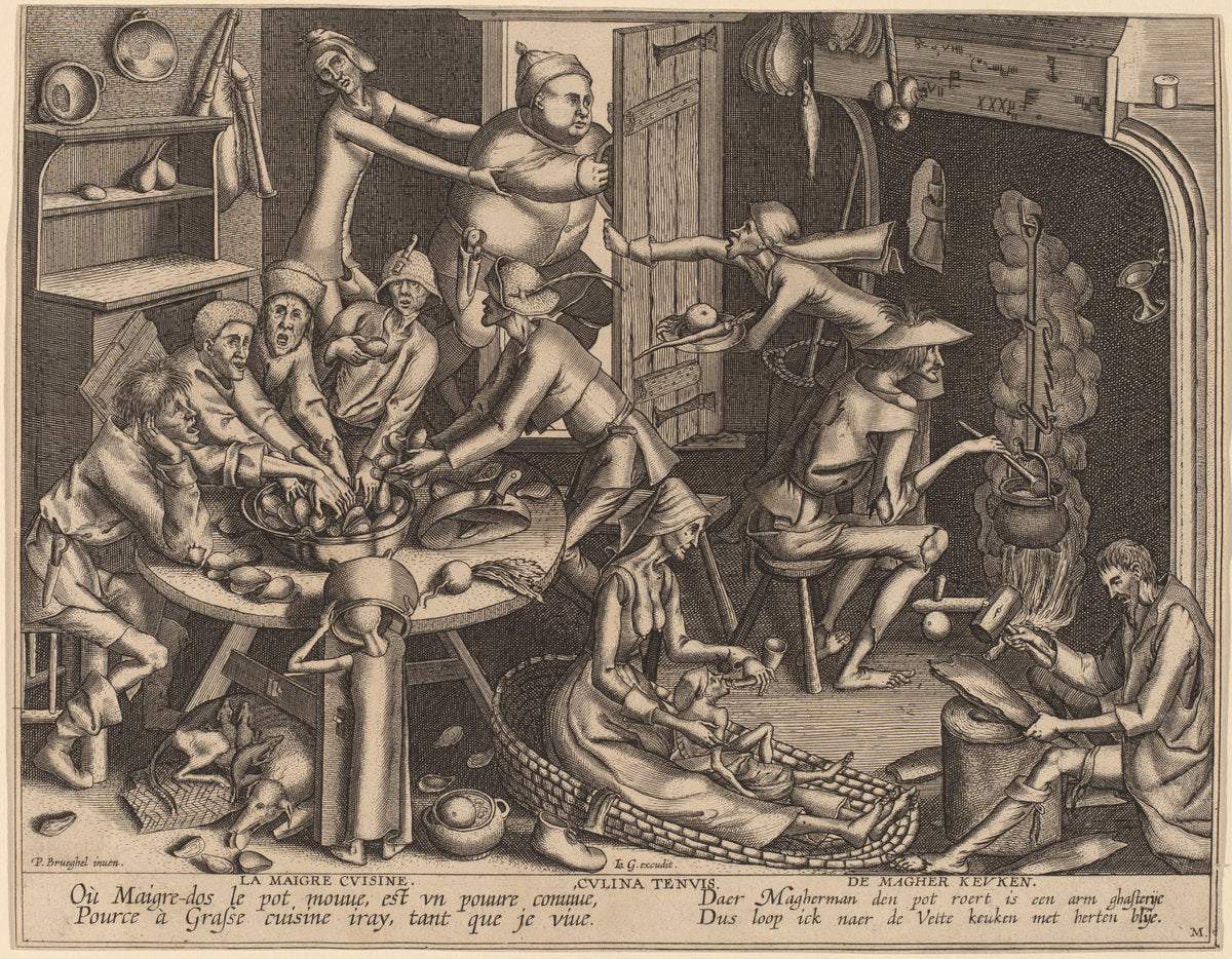 The Thin Kitchen by Joan Galle after Pieter Bruegel the Elder (Flemish, probably 1600 - 1676), 16X12"(A3)Poster Print