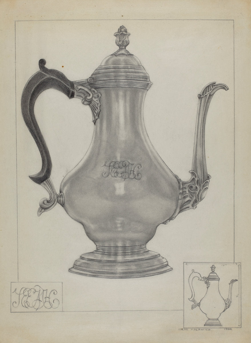 Silver Coffee Pot by Irene Malawicz (American, active c. 1935), 16X12"(A3)Poster Print