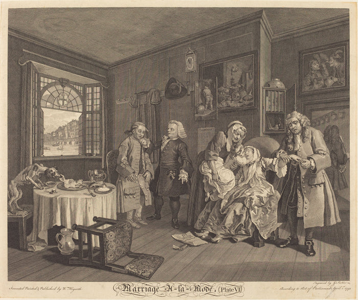 Marriage a la Mode: pl.6 by Louis Gerard Scotin after William Hogarth (French, 1690 - 1745 or after), 16X12