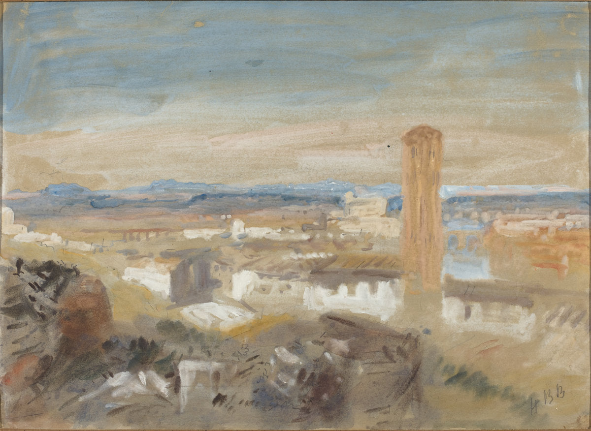 A Campanile among Ruins by Hercules Brabazon Brabazon (British, 1821 - 1906), 16X12"(A3)Poster Print