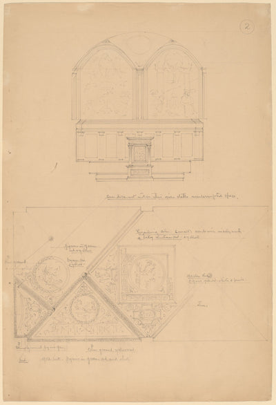 Study of an Altarpiece and Ceiling Panels by John Russell Pope (American, 1874 - 1937), 16X12"(A3)Poster Print