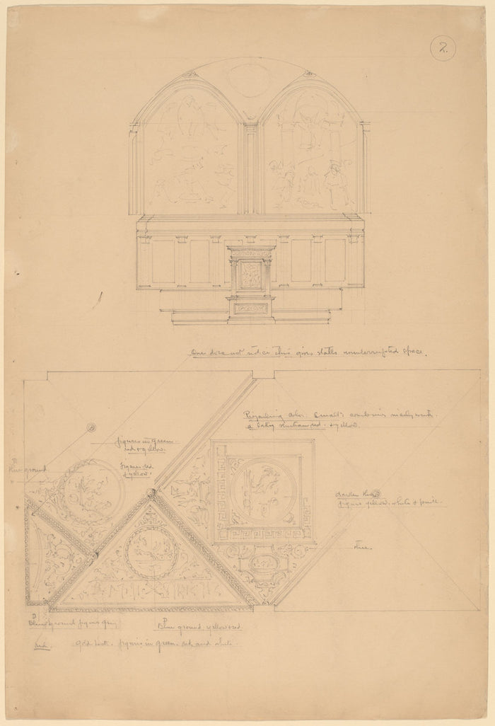 Study of an Altarpiece and Ceiling Panels by John Russell Pope (American, 1874 - 1937), 16X12