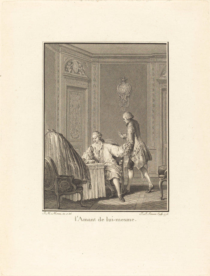 L'amant de lui-mesme by Jean-Baptiste Blaise Simonet after Jean-Michel Moreau (French, 1742 - 1813 or after), 16X12