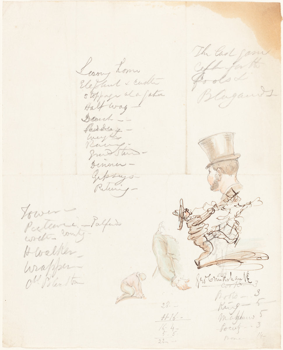 Sketches of Head, Arm, and Kneeling Figure by George Cruikshank (British, 1792 - 1878), 16X12"(A3)Poster Print