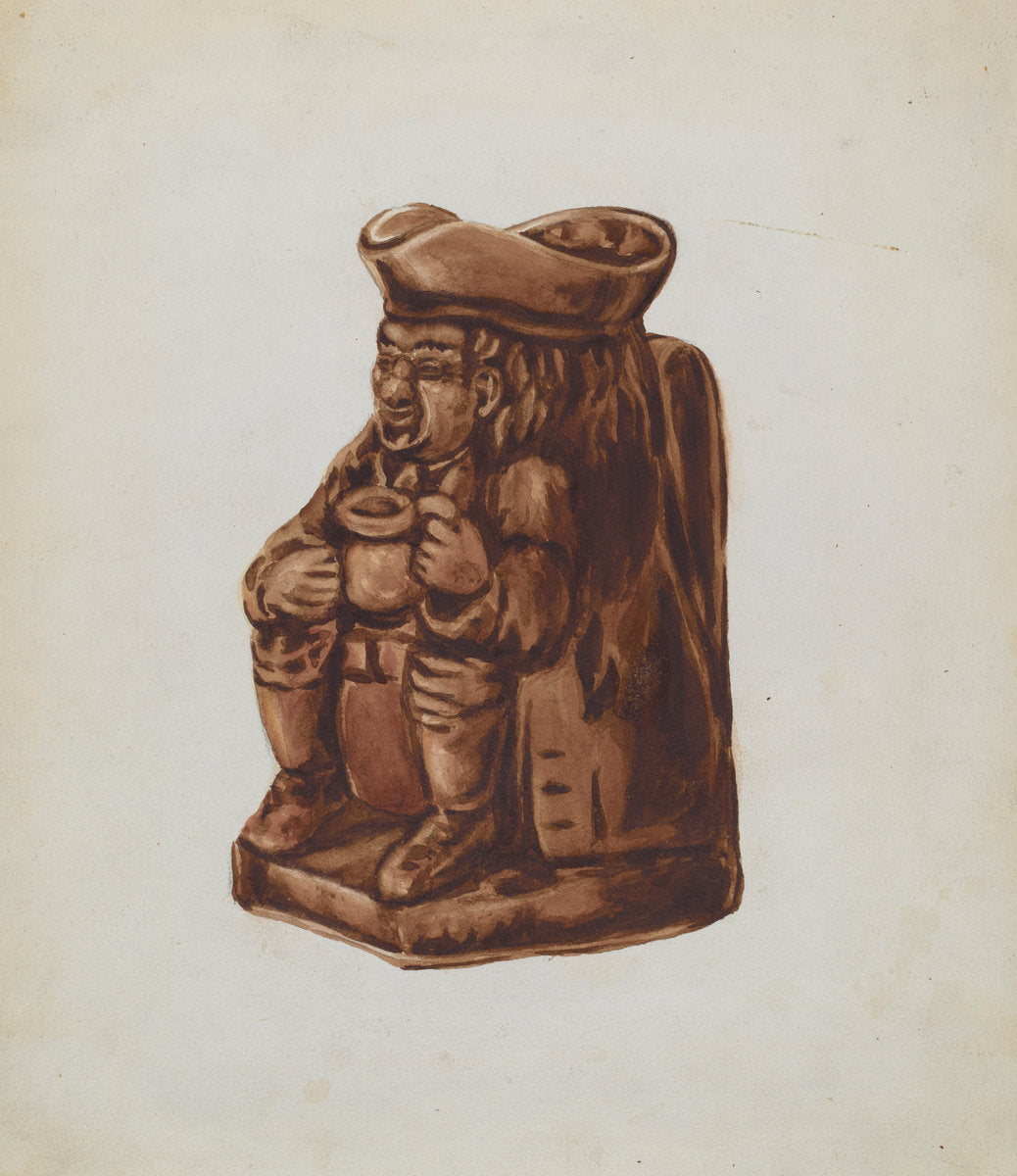 Brown Pottery Toby Jug by Dorothy Brennan (American, active c. 1935), 16X12"(A3)Poster Print