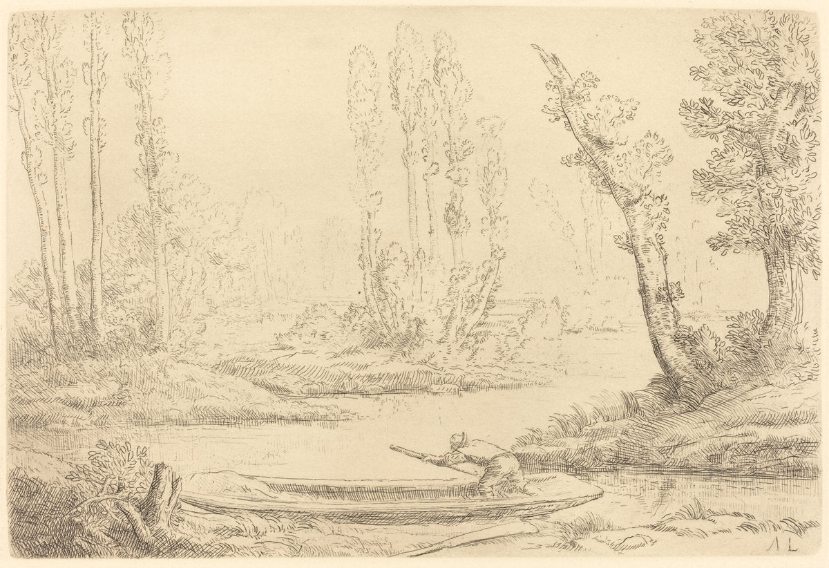 Banks of the Somme near Amiens (Bord de la Somme pres d'Amiens) by Alphonse Legros (French, 1837 - 1911), 16X12"(A3)Poster Print