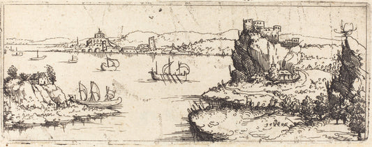 Landscape with Sail Boats [bottom plate] by Augustin Hirschvogel (German, 1503 - 1553), 16X12"(A3)Poster Print