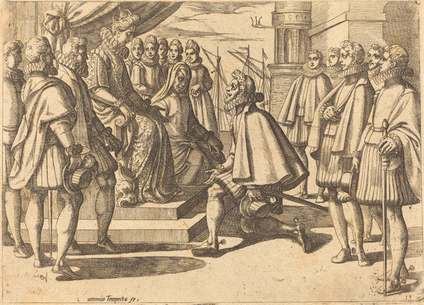 Spanish Duke before Margaret of Austria by Antonio Tempesta (Florentine, 1555 - 1630), 16X12"(A3)Poster Print