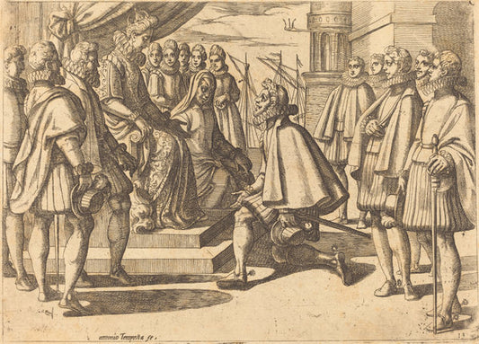 Spanish Duke before Margaret of Austria by Antonio Tempesta (Florentine, 1555 - 1630), 16X12"(A3)Poster Print