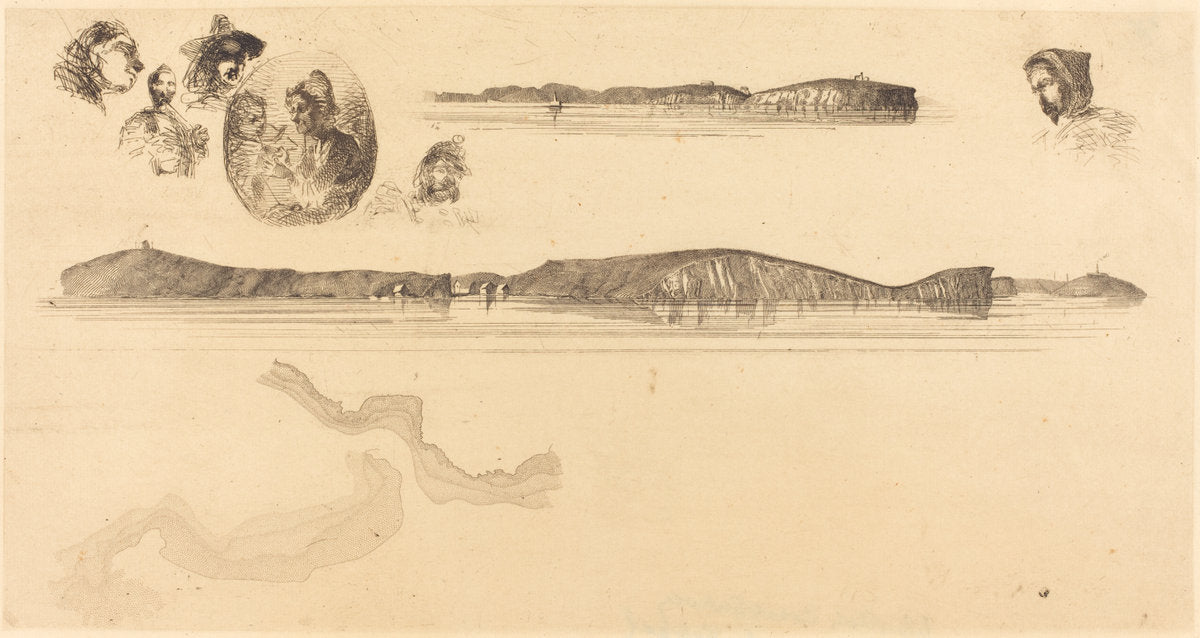 Sketches on the Coast Survey Plate by James McNeill Whistler (American, 1834 - 1903), 16X12"(A3)Poster Print