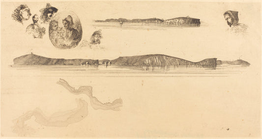 Sketches on the Coast Survey Plate by James McNeill Whistler (American, 1834 - 1903), 16X12"(A3)Poster Print