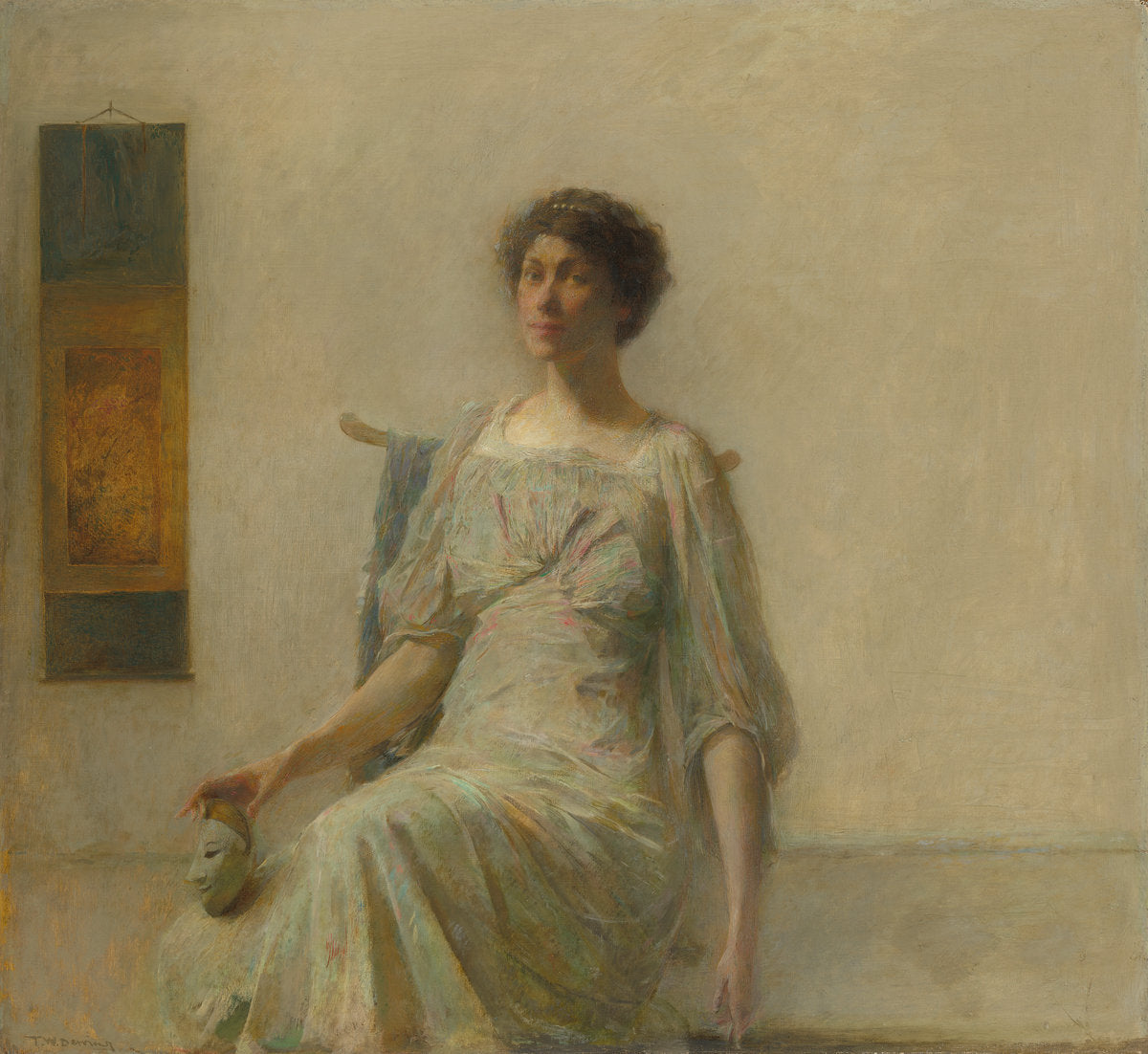 Lady with a Mask by Thomas Wilmer Dewing (American, 1851 - 1938), 16X12"(A3)Poster Print