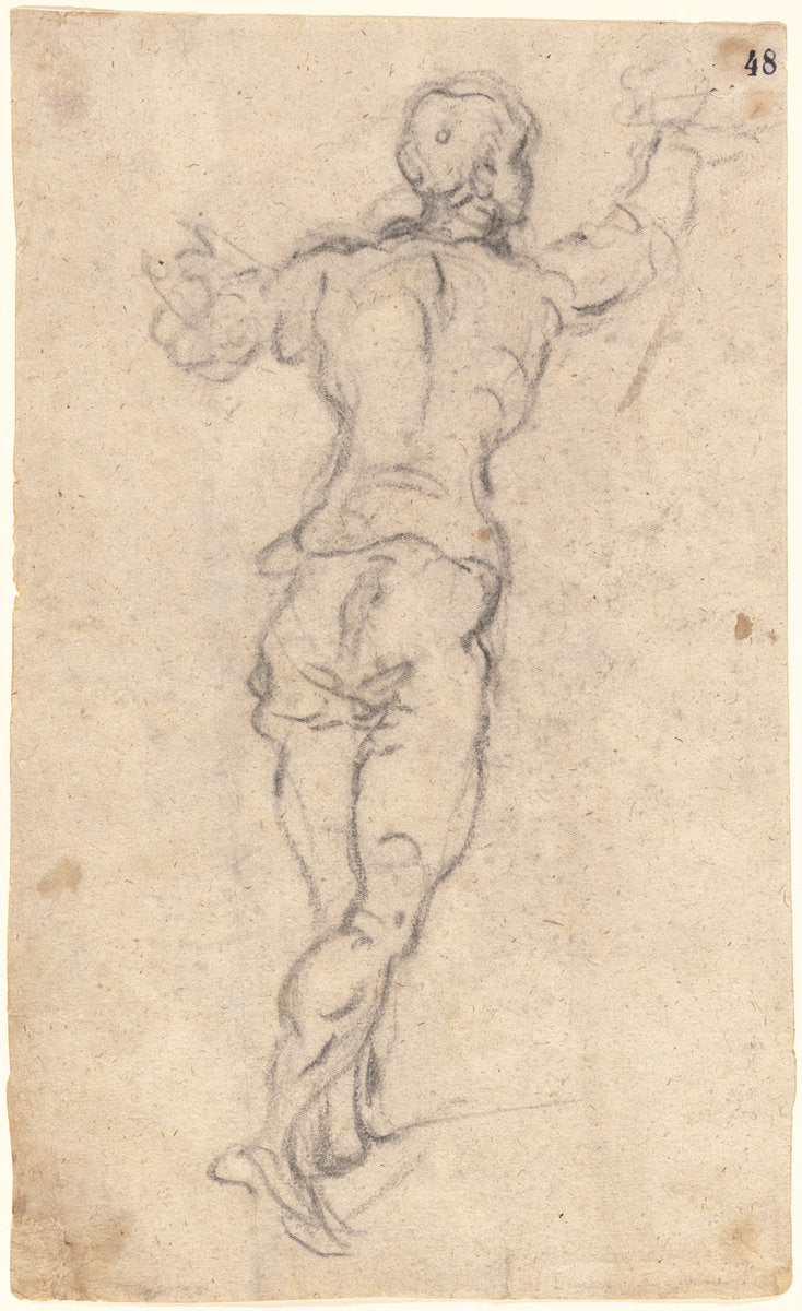 A Striding Youth with His Arms Raised, Seen from Behind by Jacopo Tintoretto (Venetian, 1518 or 1519 - 1594), 16X12"(A3)Poster Print