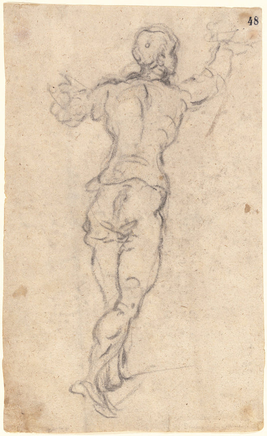 A Striding Youth with His Arms Raised, Seen from Behind by Jacopo Tintoretto (Venetian, 1518 or 1519 - 1594), 16X12"(A3)Poster Print