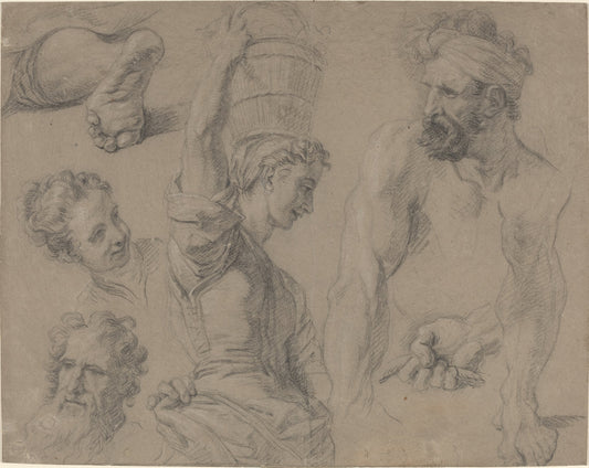 Study for Miraculous Draught of Fishes (?) by Jean-Baptiste Jouvenet (French, 1644 - 1717), 16X12"(A3)Poster Print