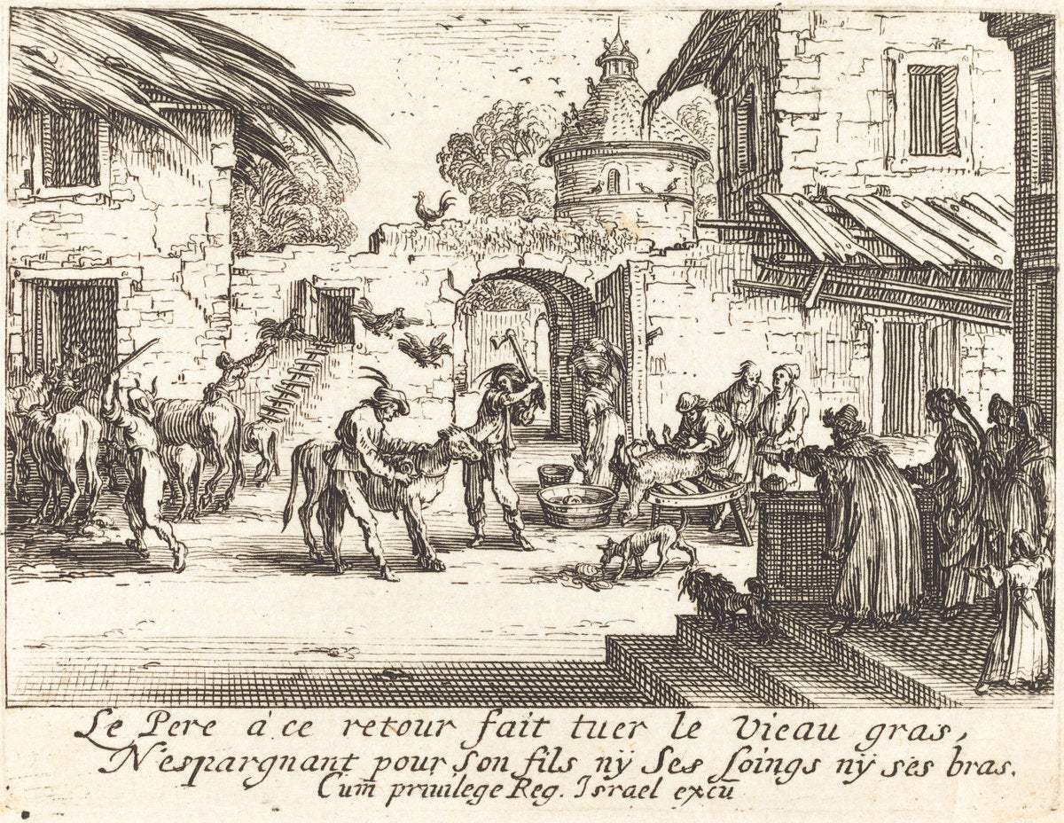 Killing the Fatted Calf by Jacques Callot (French, 1592 - 1635), 16X12"(A3)Poster Print