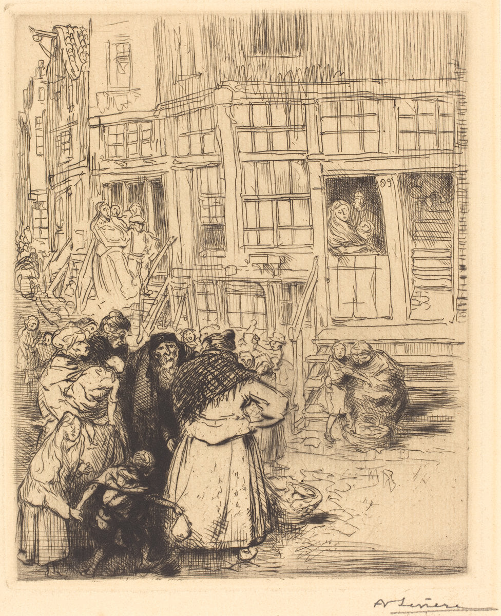 Jewish Quarters in Amsterdam by Auguste Lepère (French, 1849 - 1918), 16X12"(A3)Poster Print