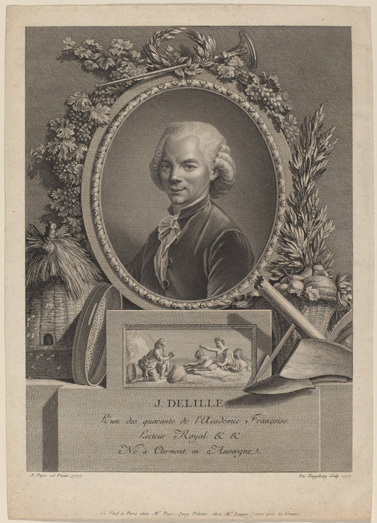 Jacques Delille by Vincenzo Vangelisti after André Pujos (Italian, 1738 or 1744 - 1798), 16X12"(A3)Poster Print