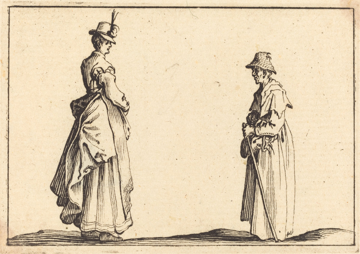 Two Women in Profile by Jacques Callot (French, 1592 - 1635), 16X12"(A3)Poster Print