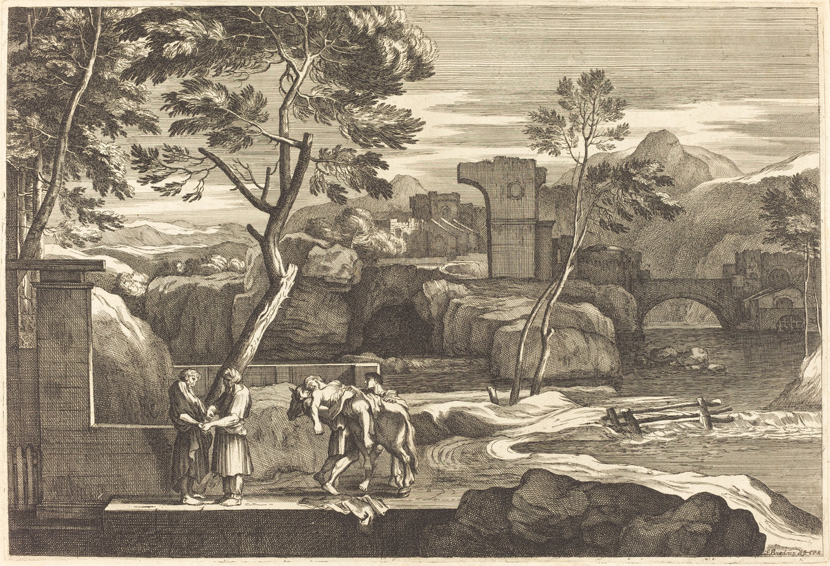 The Samaritan Takes the Man to an Inn by Sébastien Bourdon (French, 1616 - 1671), 16X12"(A3)Poster Print
