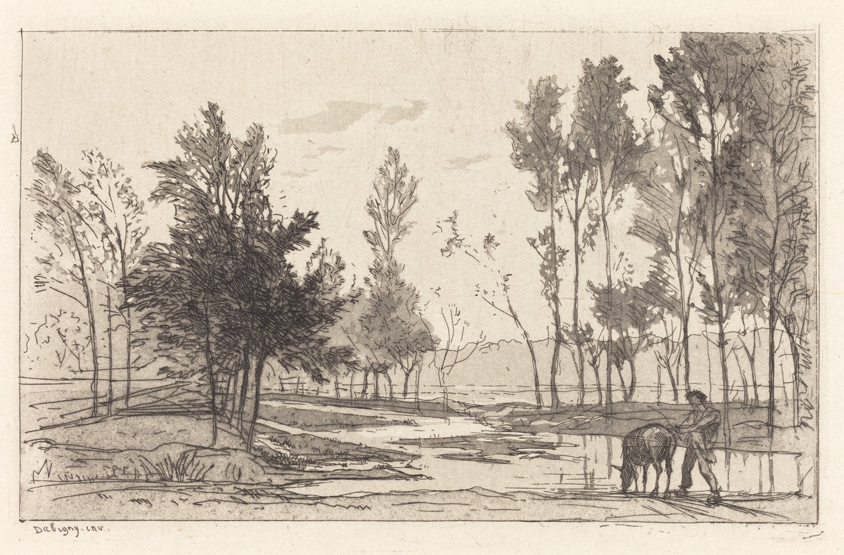Donkey at a Watering Place (L'Ane a l'abreuvoir) by Charles-François Daubigny (French, 1817 - 1878), 16X12"(A3)Poster Print