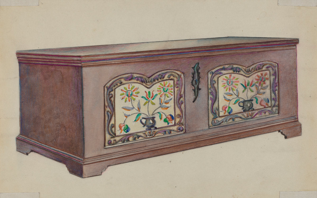 Pa. German Dower Chest by Fanchon Larzelere (American, active c. 1935), 16X12"(A3)Poster Print